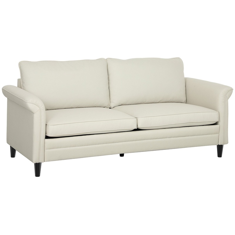 Modern 3 Seater Sofa for Living Room, Fabric Couch Settee, Cream