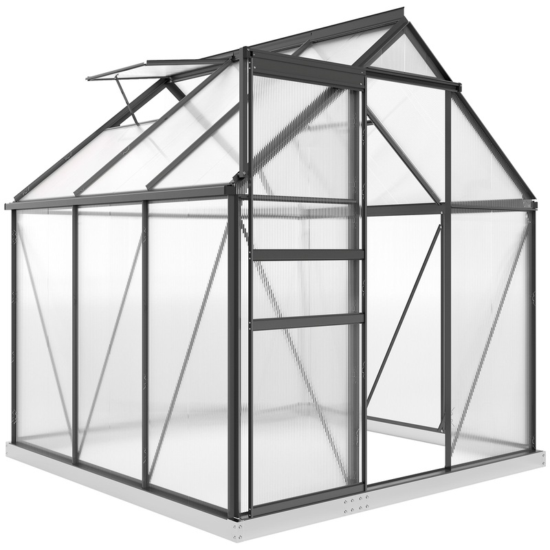 Polycarbonate Walk-in Garden Greenhouse w/ Sliding Door Grey
