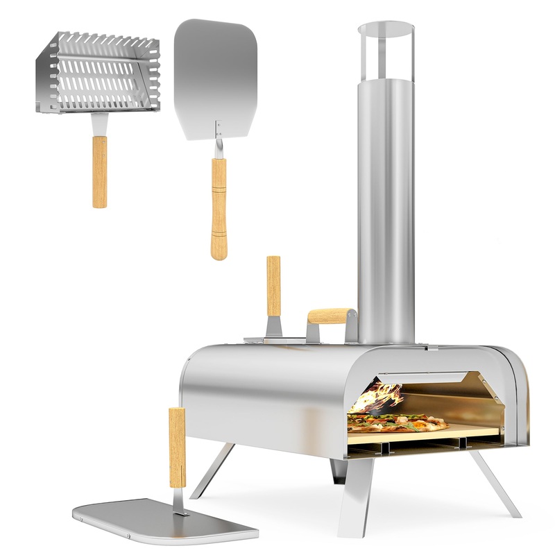 Portable Wood Pellet Pizza Oven with Foldable Legs 12 Inch Stone