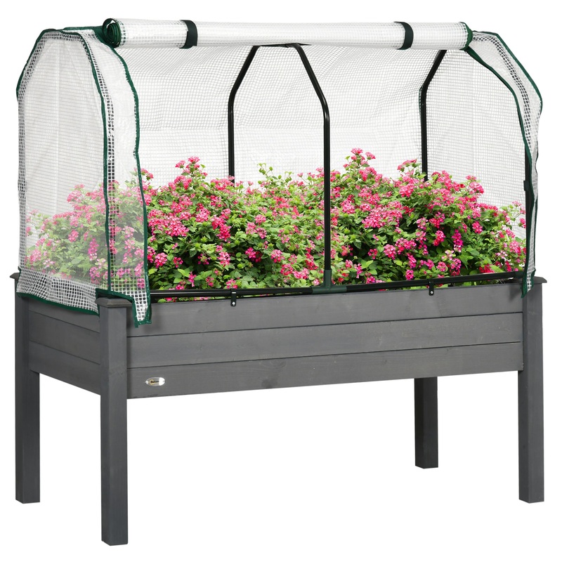 Raised Garden Bed w/ PE Cover, Use for Patio, Garden, Dark Grey