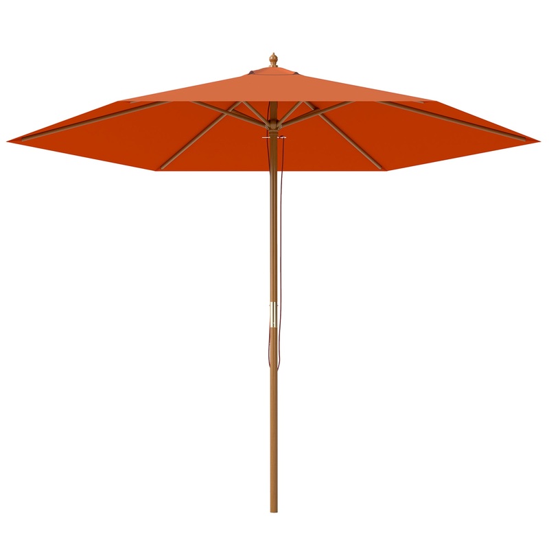 2.5m Wood Garden Parasol Sun Shade Outdoor Wooden Umbrella Canopy