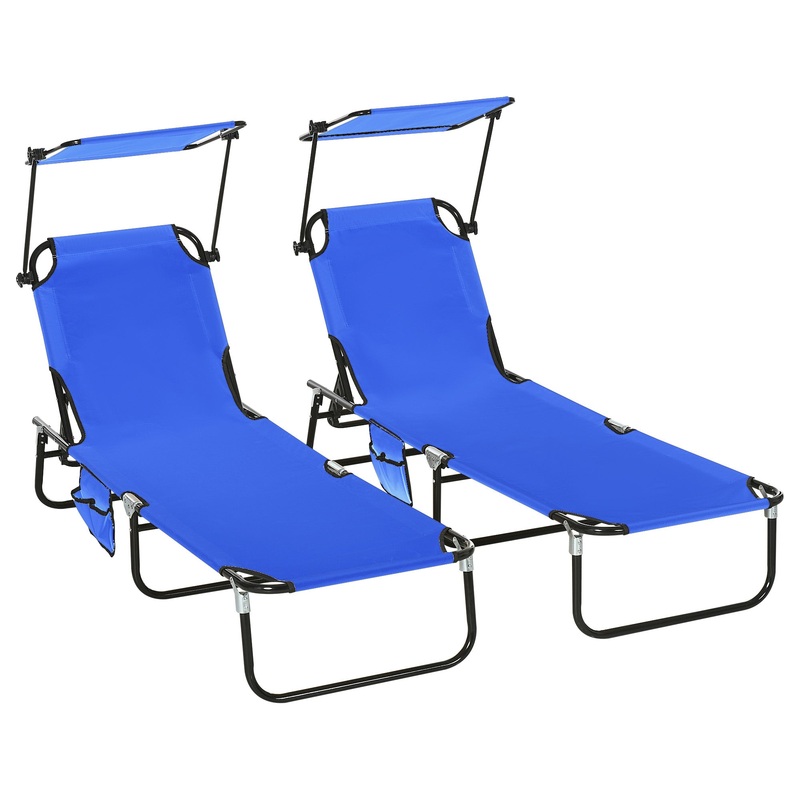 2 Piece Folding Sun Loungers with Adjustable Backrest, Blue