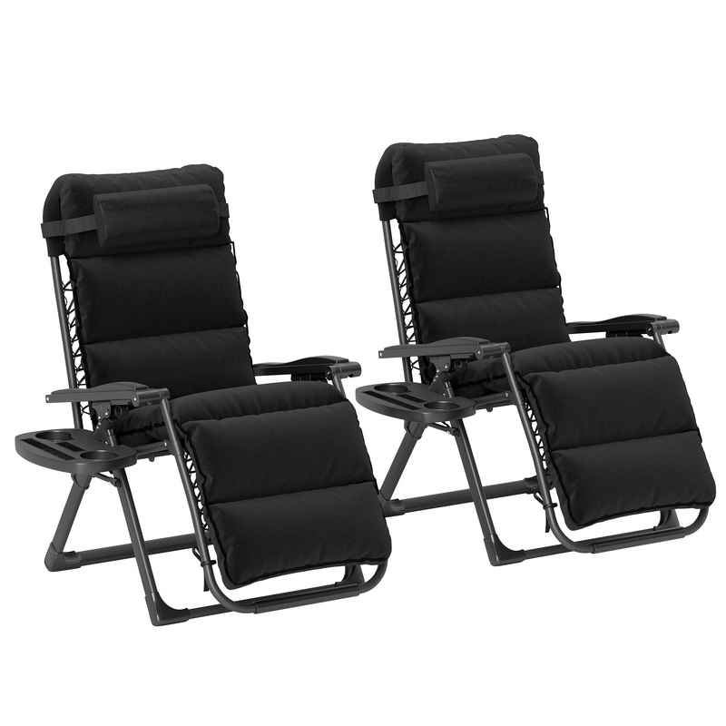 2 Pieces Zero Gravity Chairs, Reclining Folding Sun Lounger, Black