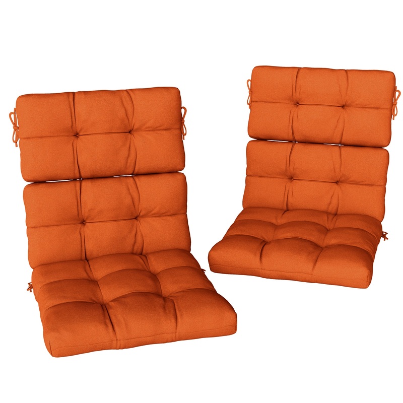 2pc Outdoor Seat Cushion with Backrest, Ties, for Garden, Orange