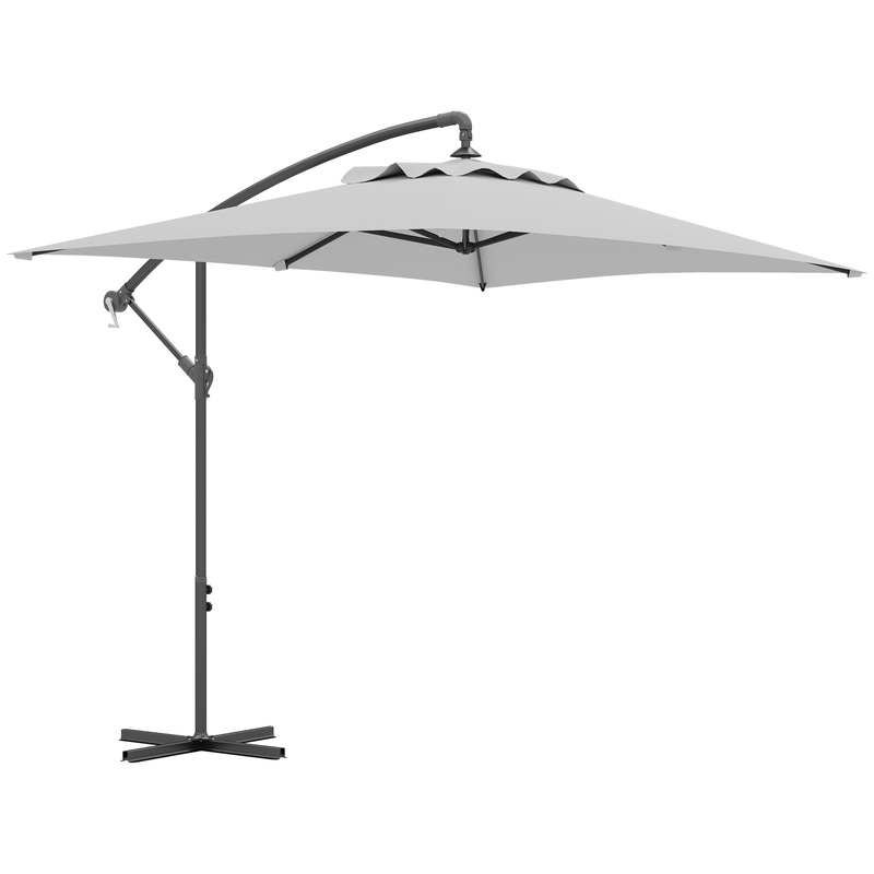 3 m Cantilever Parasol with Cross Base, Crank Handle, Light Grey