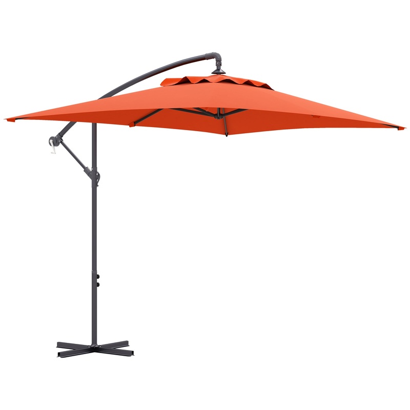 3 m Cantilever Parasol with Cross Base, Crank Handle, Orange
