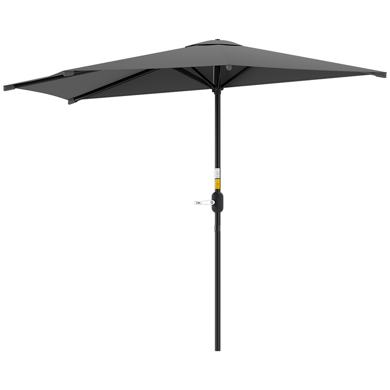 3(m) Half Round Parasol Garden Sun Umbrella w/ Crank Dark Grey
