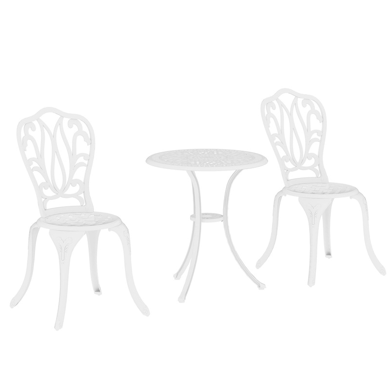 3 Piece Patio Bistro Set Outdoor Table Set with Umbrella Hole White
