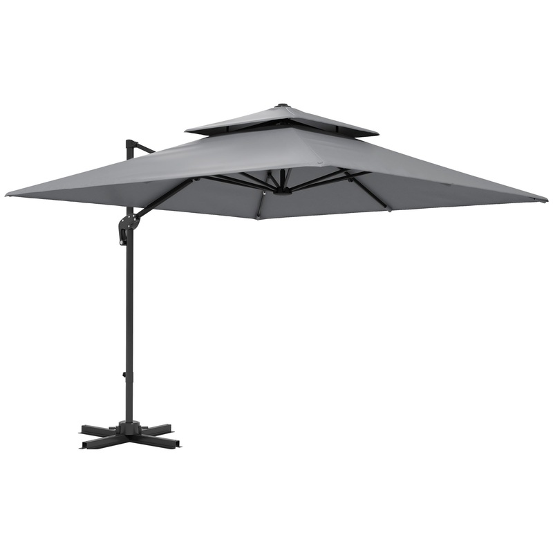 360 Cantilever Parasol Roma Umbrella w/ Base Weights, Light Grey