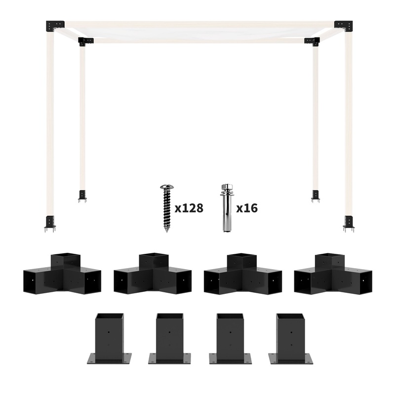 Pergola Kit with 3-Way Corner Brackets & Post Base for 92mm Lumber