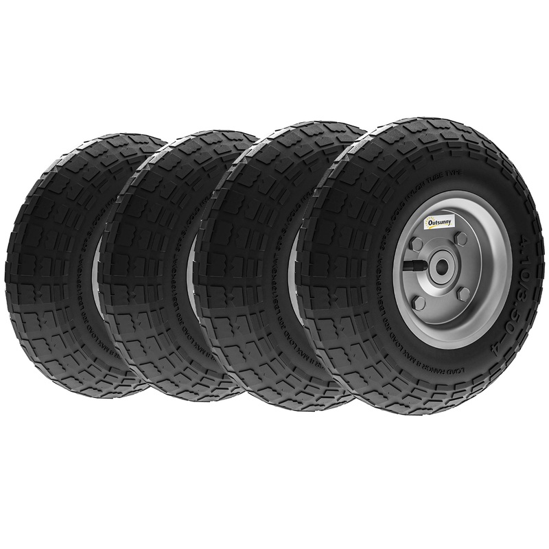 Set of Four 10 Pneumatic Wheels for Barn Carts, Garden Cart Black