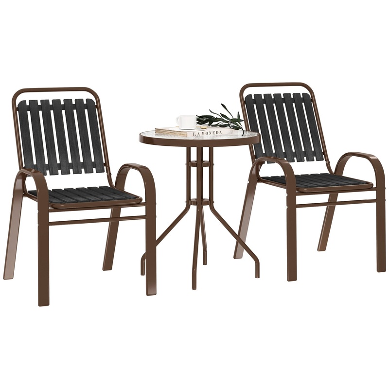 Stackable Patio Bistro Set, 3 Pieces Garden Furniture Set, Grey