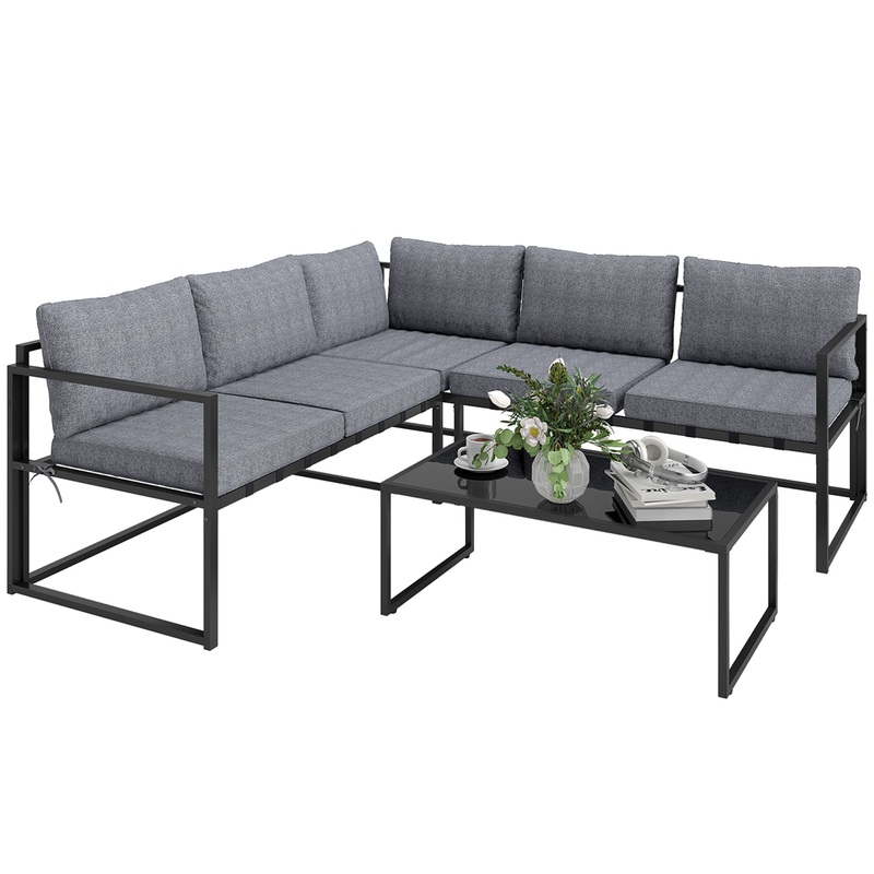 Versatile Patio Three-Piece Set: 3 Piece L Shaped Garden Furniture Set with Cushions, Grey