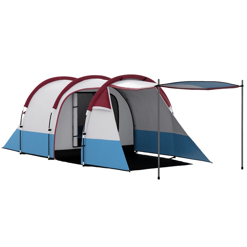 2-3 Man Camping Tunnel Tent with Bedroom and Living Room, Red