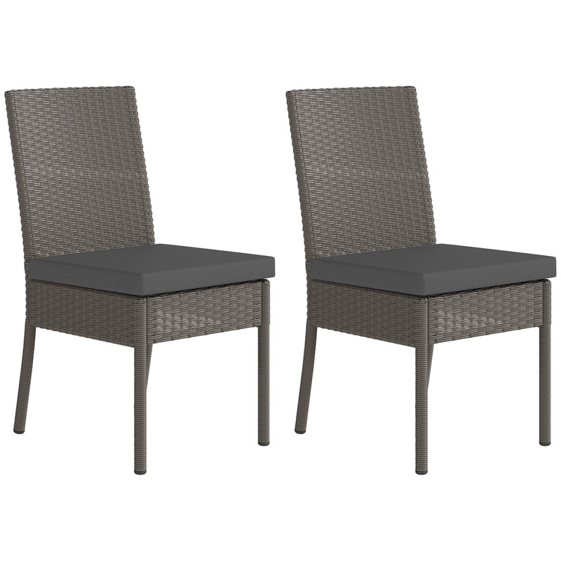2 PCs Rattan Garden Chairs with Cushion, Wicker Dining Chairs, Grey