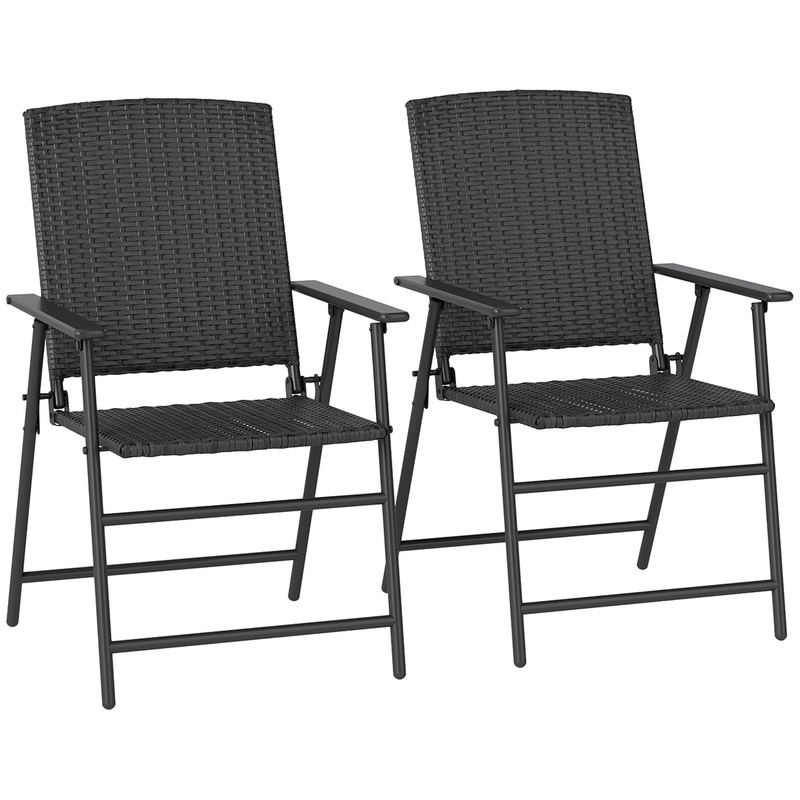 2pcs Rattan Chair Foldable Garden Furniture w/ Armrest Black