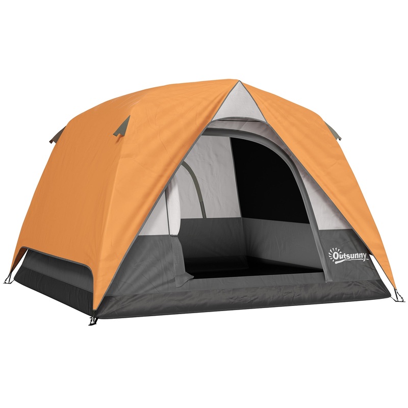 3-4 Person Camping Tent, Waterproof Tent, Orange and Grey