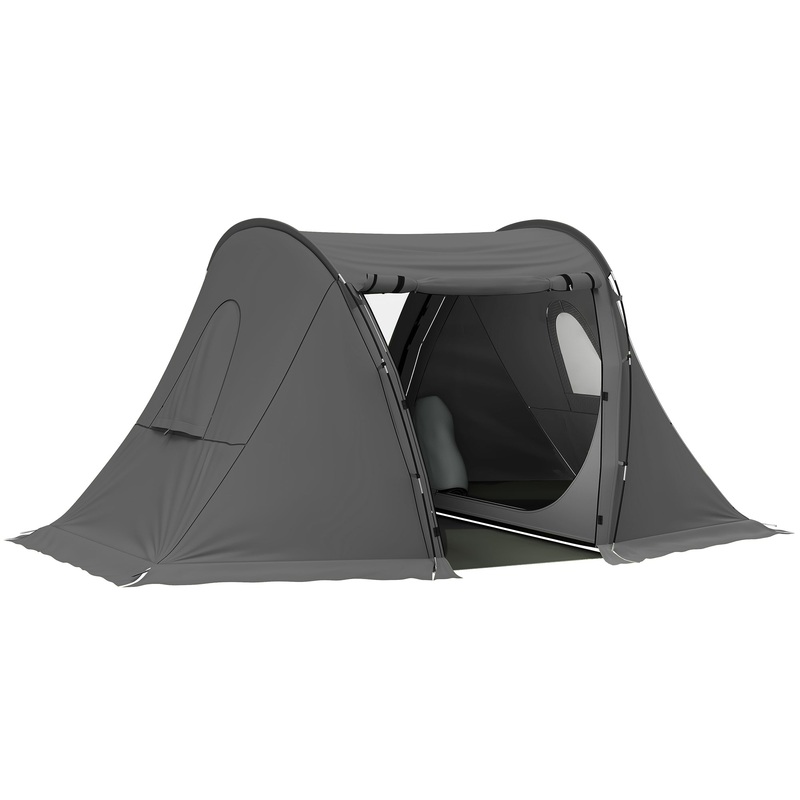 3 Man Camping Tent with 2 Bedrooms, 3000mm Waterproof, Grey
