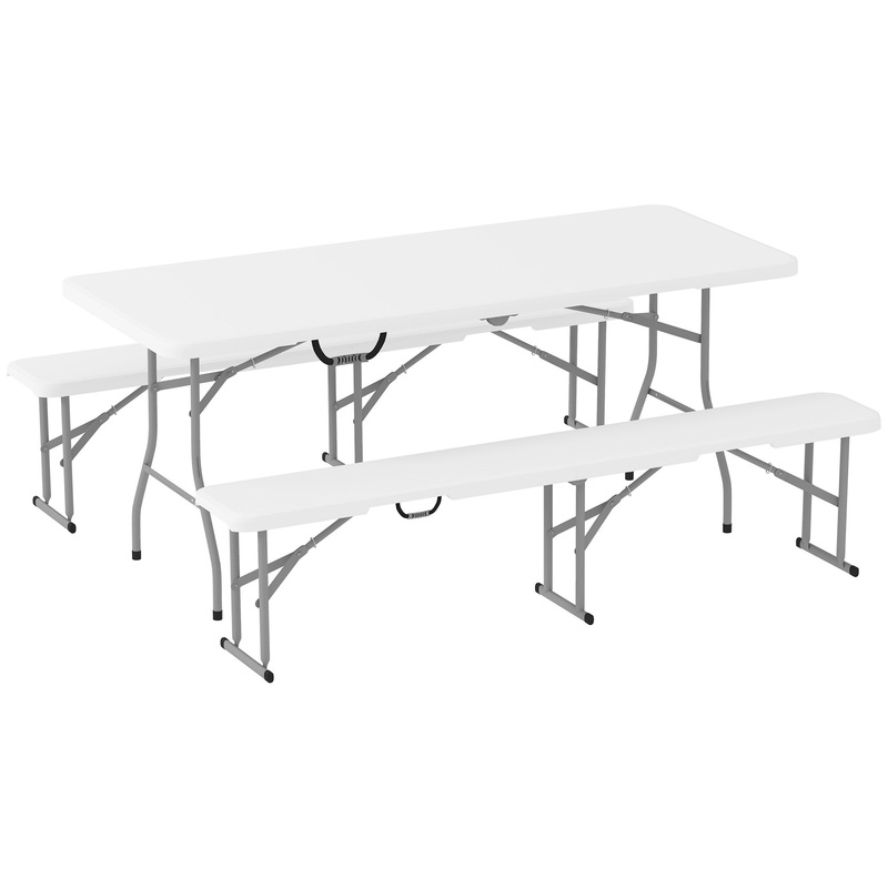 3 Piece Folding Picnic Table and Bench Set with Handles, White