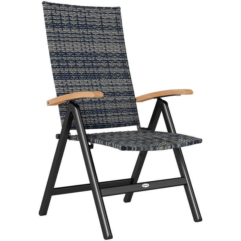Outdoor Folding Rattan Chair, Dining Chair, Mixed-grey