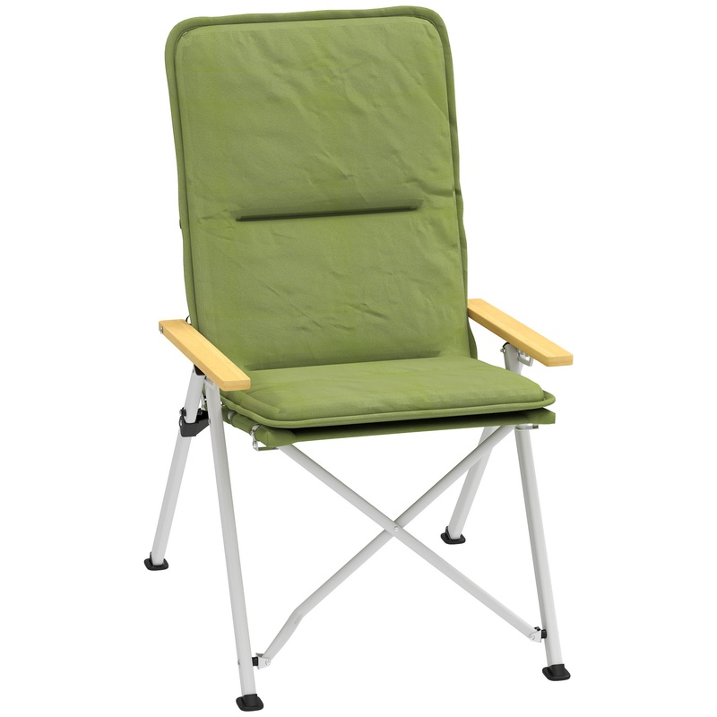 Padded Camp Chair Outdoor High Back Folding Recliner with Bag Green