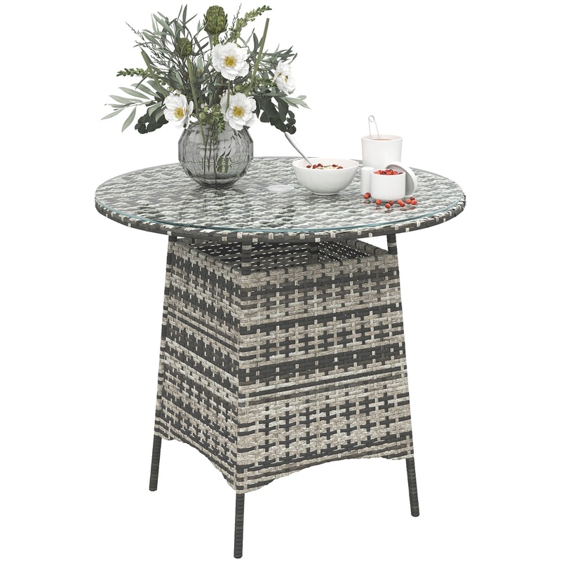 Patio Furniture Rattan Garden Table with Umbrella Hole, Grey