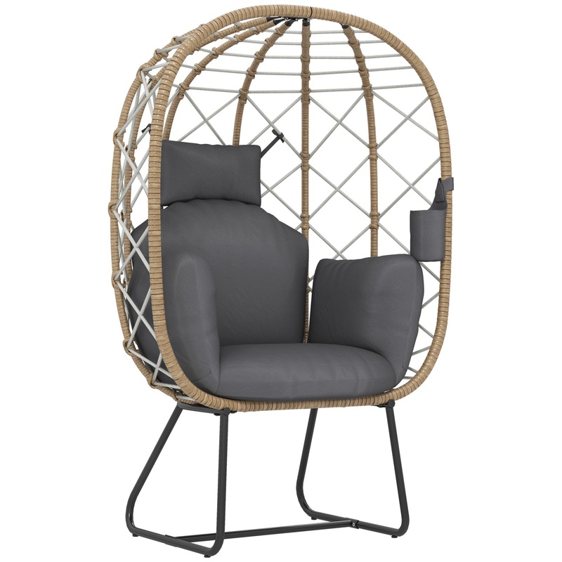 Rattan Garden Egg Chair with Thickened Cushion, Headrest, Brown