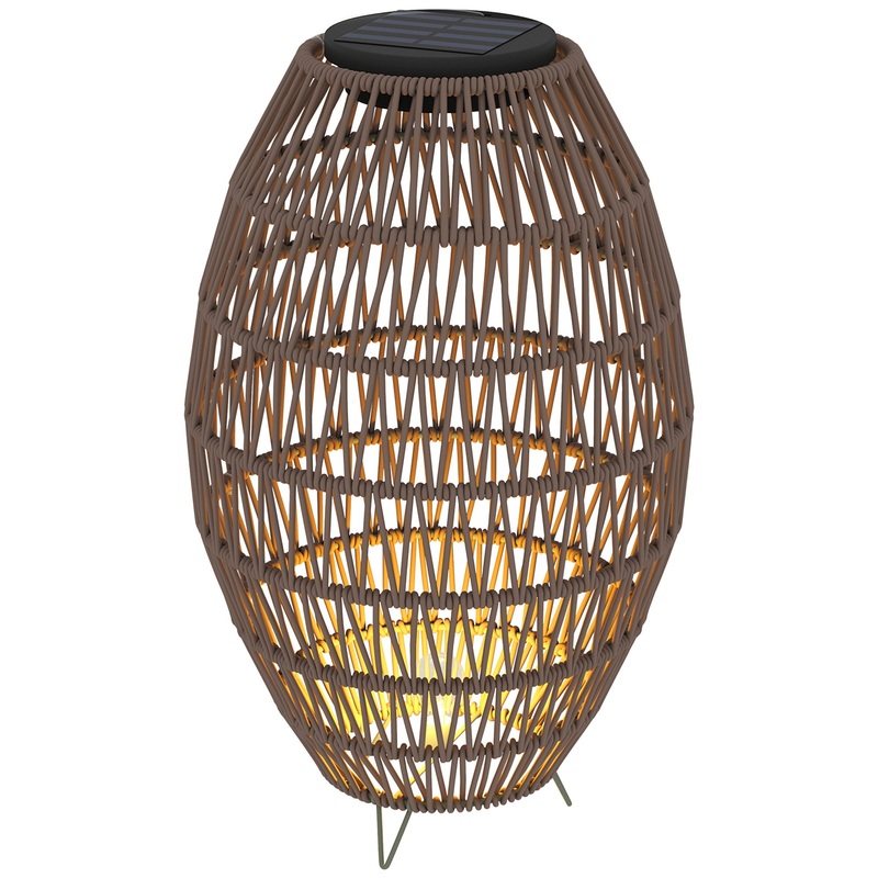 Rattan Solar Lamp, Auto On/Off Garden Lantern, Dark Brown
