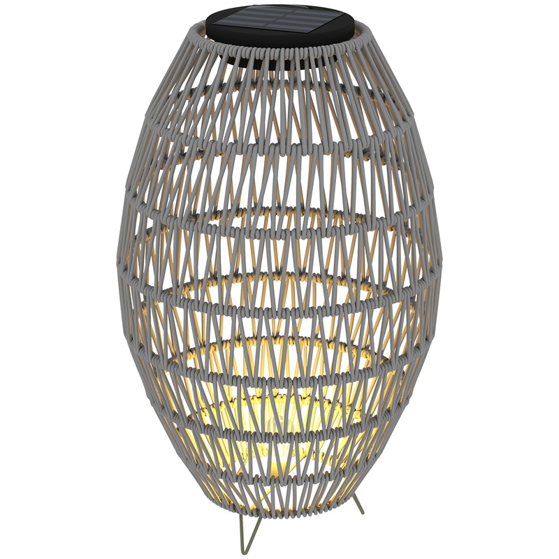 Rattan Solar Lamp, Auto On/Off Garden Lantern, Grey