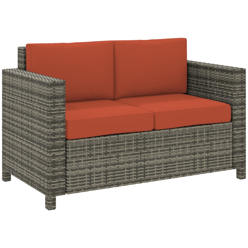 Rattan Wicker 2-seat Sofa Loveseat Padded Garden Furniture Grey