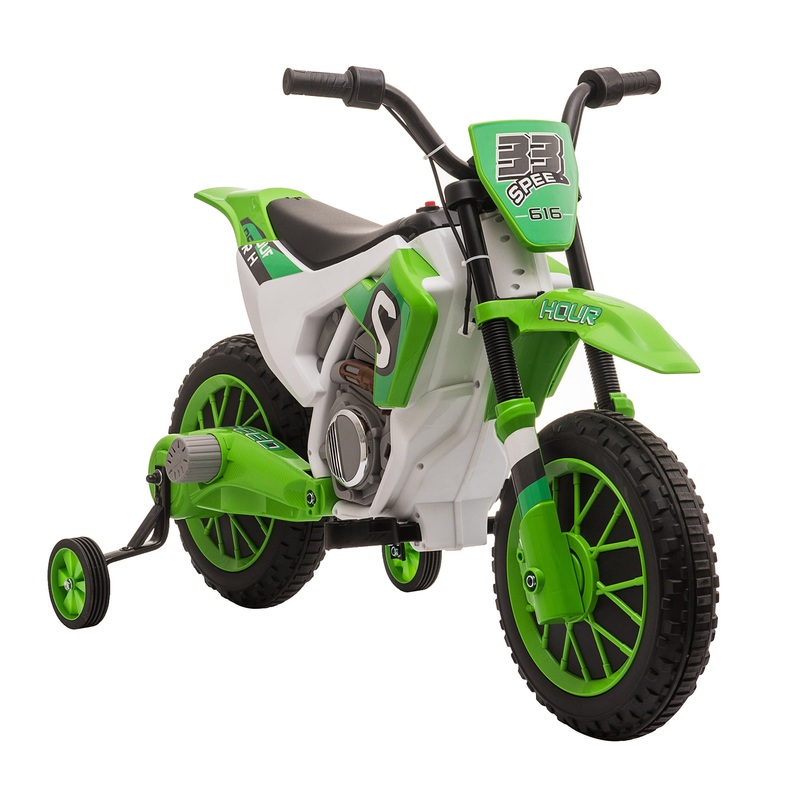 12V Kids Electric Motorbike Ride-On Motorcycle w/ Training Wheels – Green
