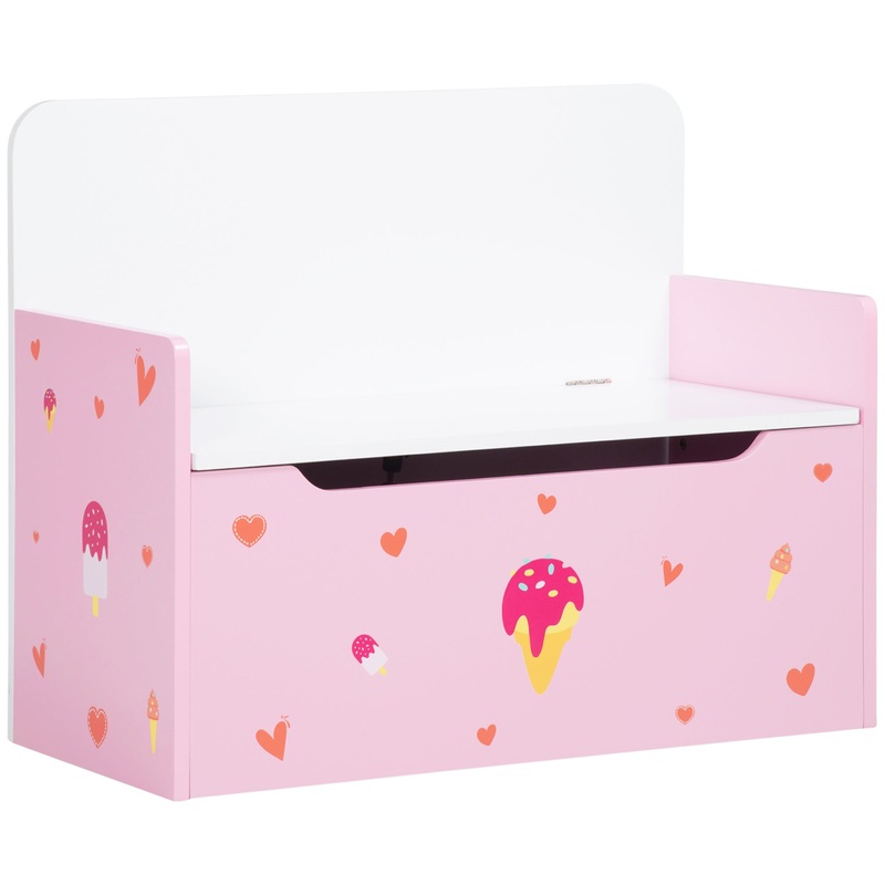2 in 1 Wooden Kids Storage Bench, Toy Box w/ Safety Rod – Pink