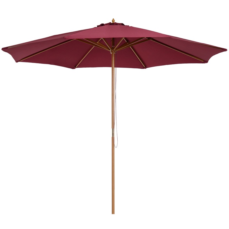 3(m) Wooden Garden Parasol Sun Shade Outdoor Umbrella Canopy Wine Red