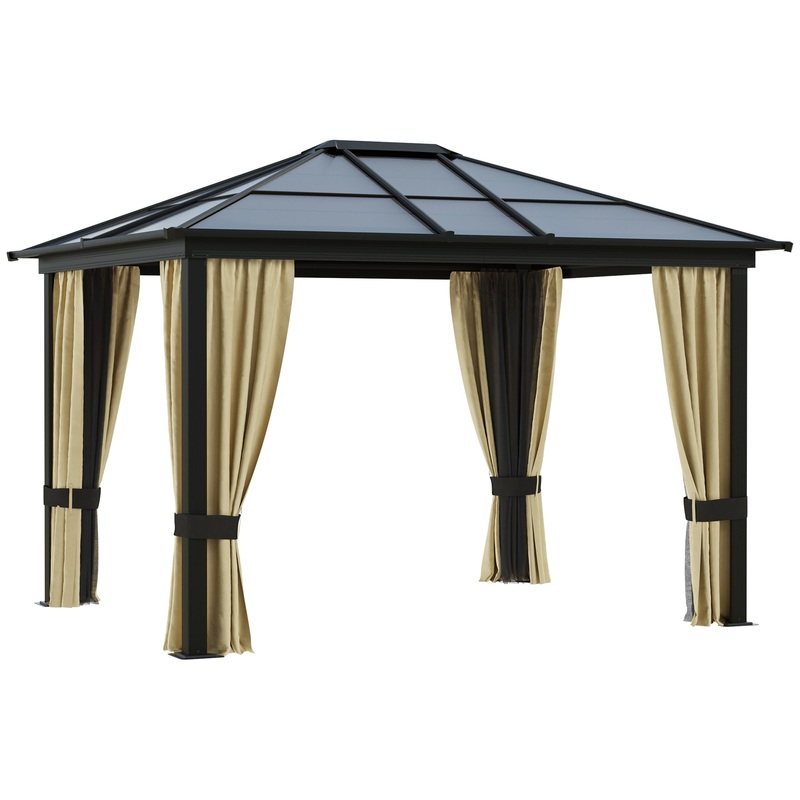 3 x 3.6m Hardtop Gazebo Canopy with Mosquito Netting and Curtains