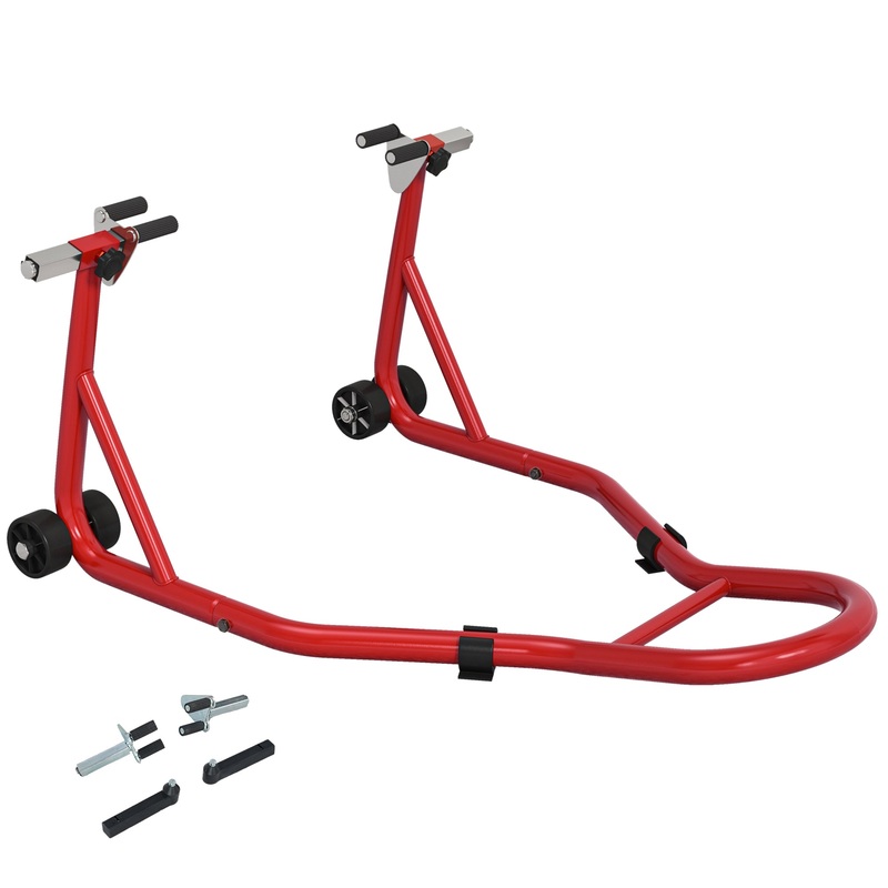 Rear Motorcycle Paddock Stand with U&L Shaped Adapters, Red