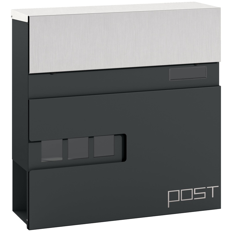 Wall Mounted Post Box, Weatherproof Letterbox with Lock, Grey