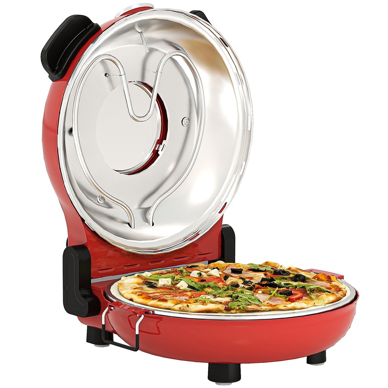 1200W Pizza Oven, Pizza Maker, 5-Min Crisp, Dual Knob Control, Red