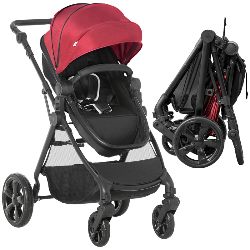 2 in 1 Pushchair Stroller w/ Reversible Seat Single Hand Foldable Red