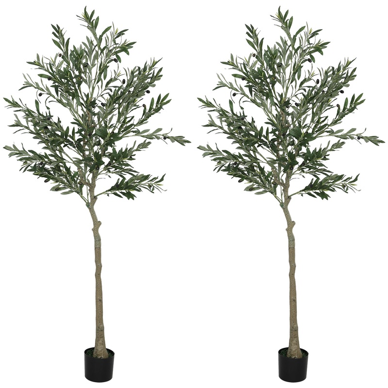 2 Pack Indoor Artificial Plants, Faux Potted Silk Olive Trees, 180cm