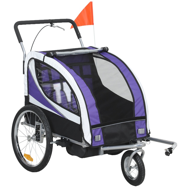 2 Seat Child Bike Trailer, Baby Bicycle Trailer for 2 Kids, Purple