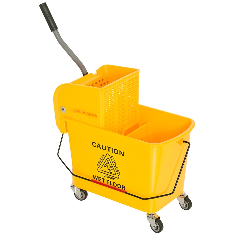 20L Mop Bucket with Wringer Handle on Wheels for Cleaning Yellow