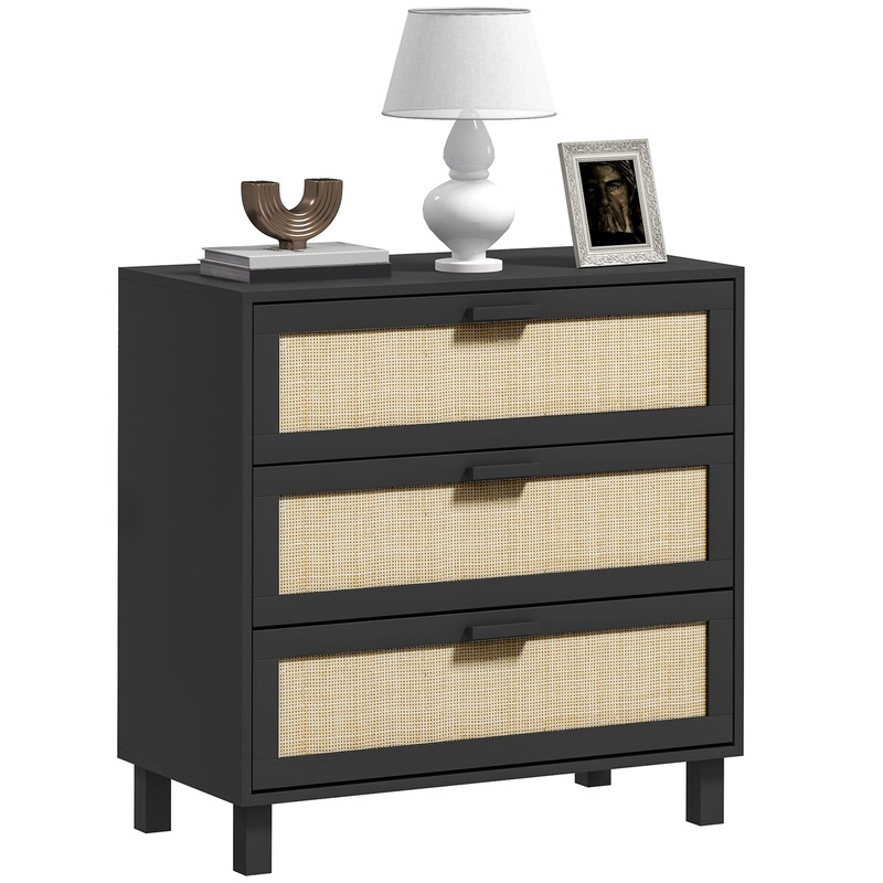 3 Drawer Cabinet Storage Cupboard Sideboard Organiser, Black