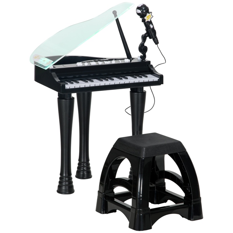 32 Keys Kids Piano Keyboard with Stool, Lights, Microphone, Black