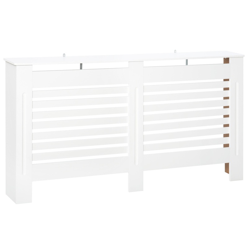 Modern Radiator Cover Cabinet Slatted Design MDF White Medium