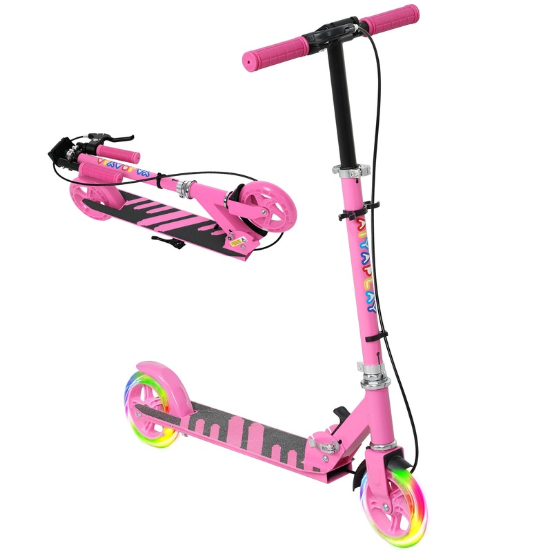Scooter for Kids, Folding Kick Scooter w/ Adjustable Handle, Pink