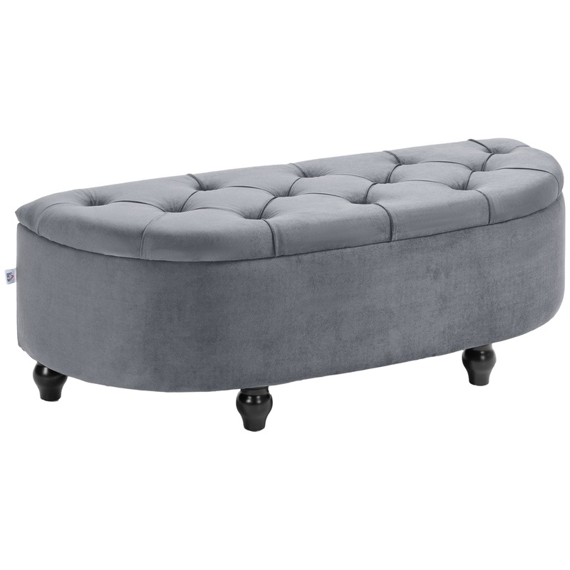 Semi-Circle Storage Ottoman Bench Tufted Upholstered Grey