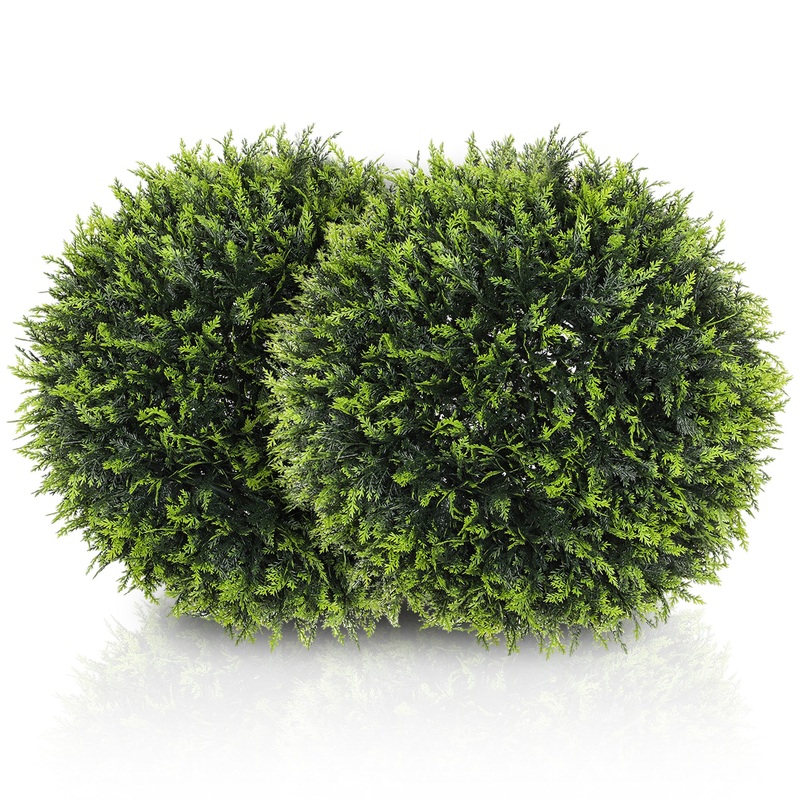 Set of 2 Artificial Plant Topiary Balls, Faux Plants for Decor, Green