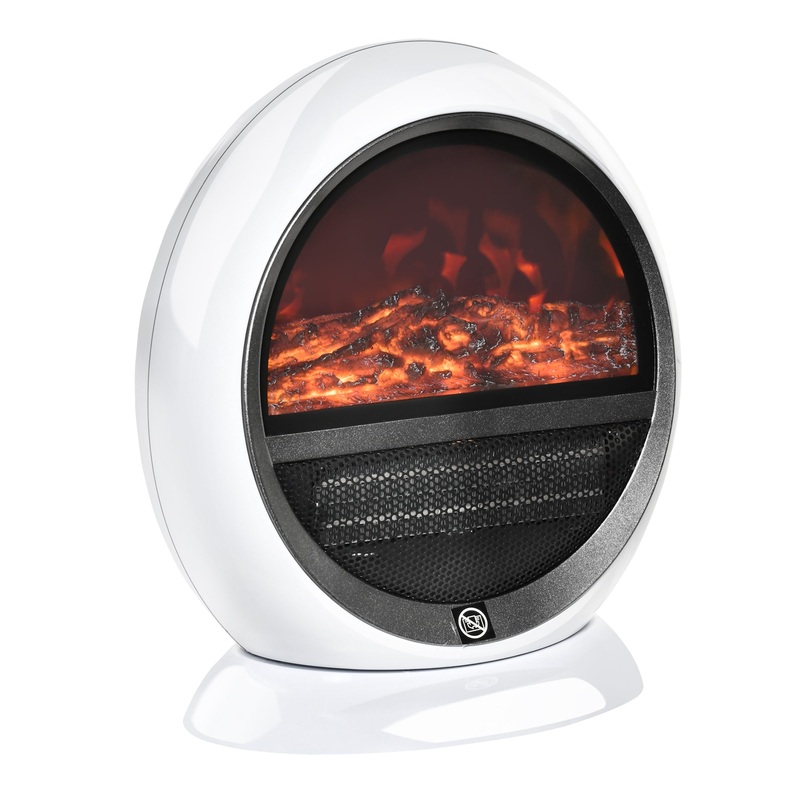 Table Top Electric Fireplace Heater W/ LED Flame Rotatable Head White