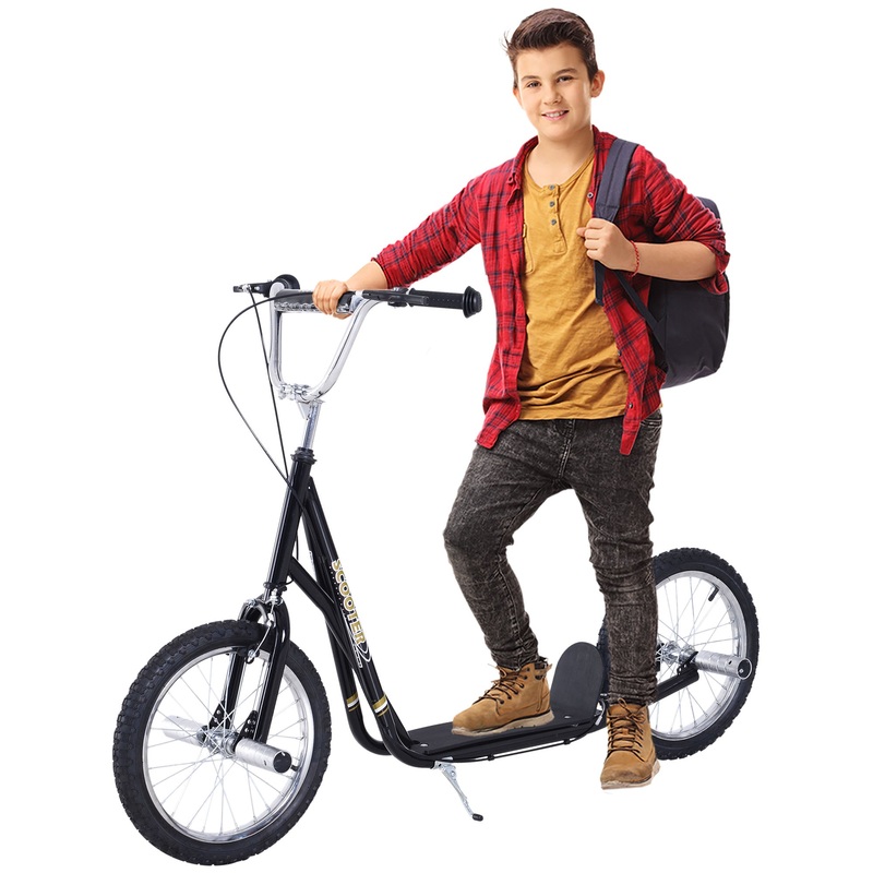 Teen Scooter Children Stunt Scooter W/ 16 Tyres Adjustable Height, Black