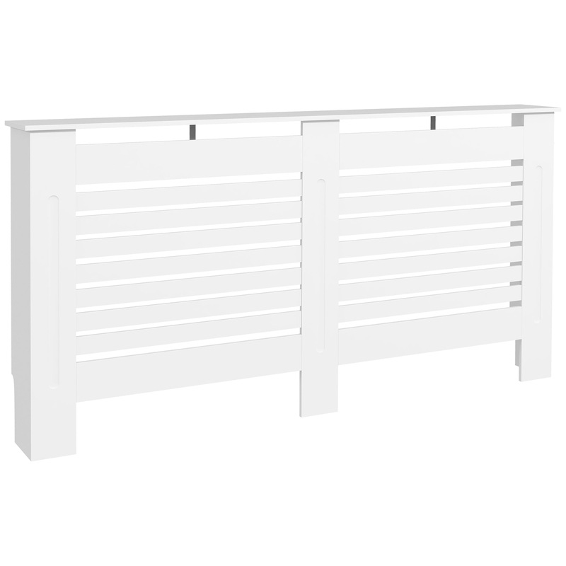White Painted Radiator Cover Wooden Cabinet Horizontal Slats Modern Style
